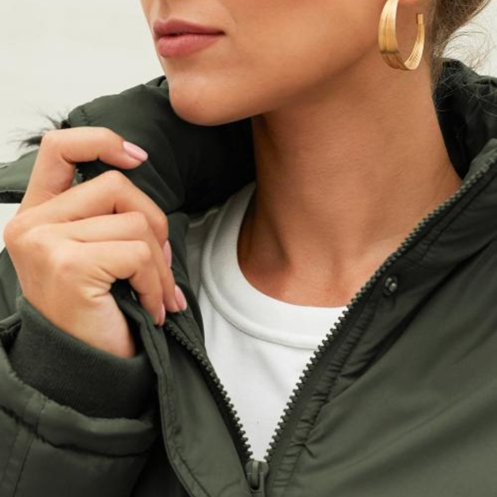 *SALE* Parka - Green Hooded Parka with Fur Trim - Picture 6 of 9